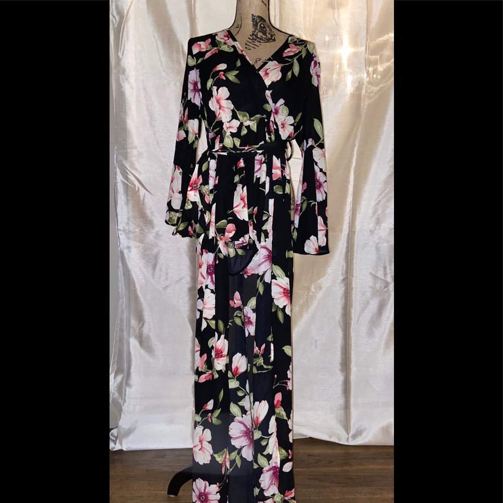 Along sleeve floor length shorts romper